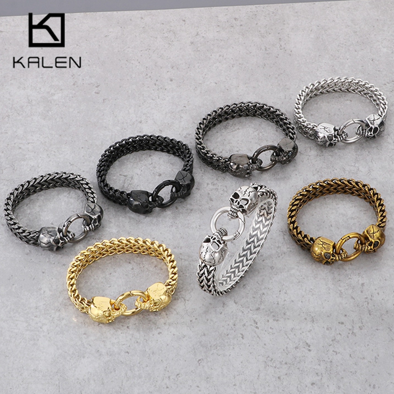 Men Accessories Ring And Bracelet - KALEN Punk Stainless Steel Skull Charm