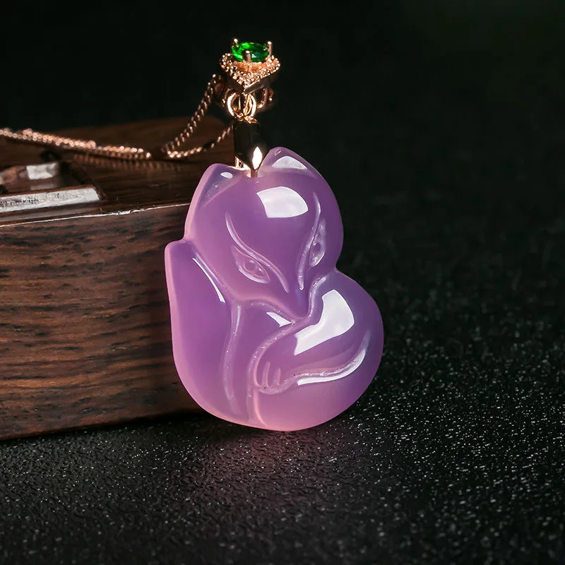 Men Accessories Hand - Natural Purple Agate Fox Pendant Necklace