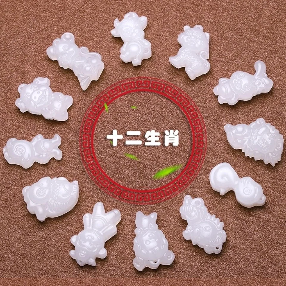 Men Accessories Hand - Natural Afghan White Jade Chinese Zodiac