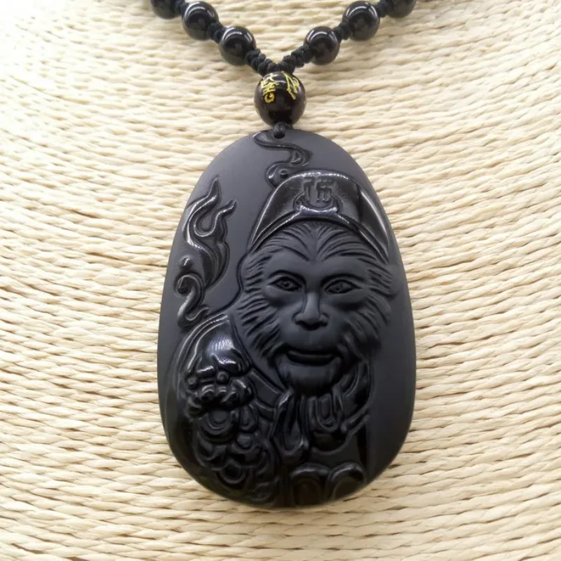 Men Accessories Hand - Natural Obsidian Sun WuKong Pendant Monkey